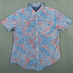 Chubbies Shirt Mens Medium Blue Red Leaf Reverse Print Button Down Tropical